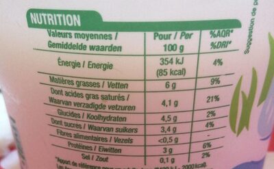 Faisselle Nature 6% Mat.gr 1 Kilo - Tableau nutritionnel