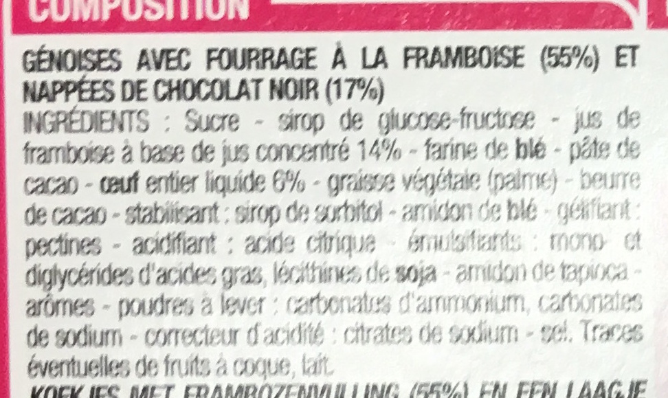 Génoises fourrées Framboise - Ingrediënten - fr