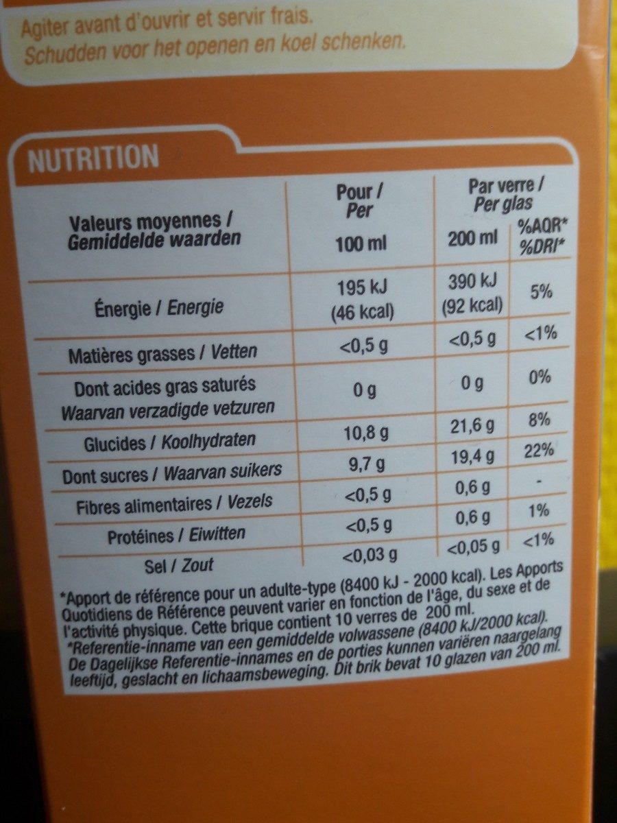 Nectar Orange - Ingrédients