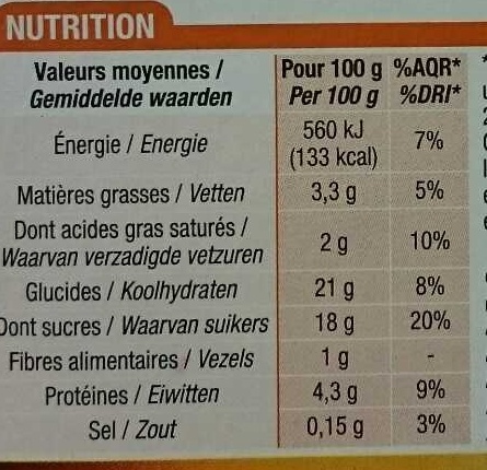Crème caramel dorée au four - Información nutricional - fr