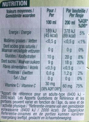 Pur Jus D'orange Pack De 4 Fois 20 Centilitres - Tableau nutritionnel