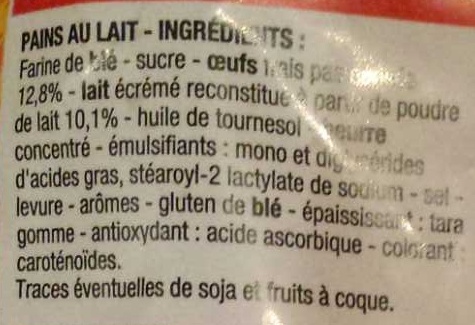 Pains au lait (x 10) aux oeufs frais 350 g - Ingrediënten - fr