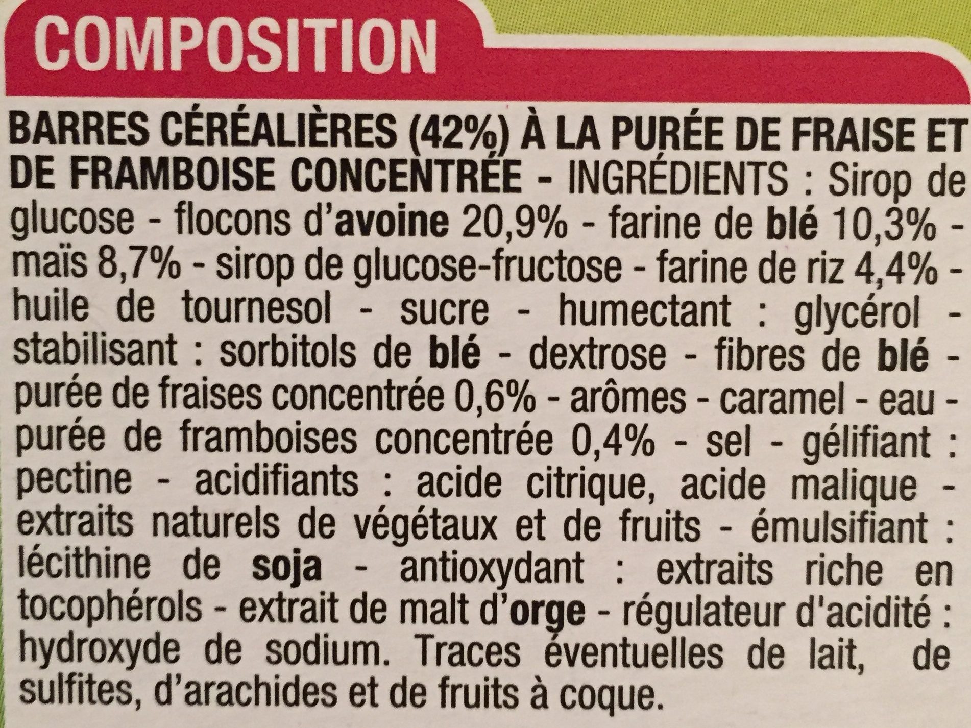 Barres cereales fruits rouges - Ingredienti - fr