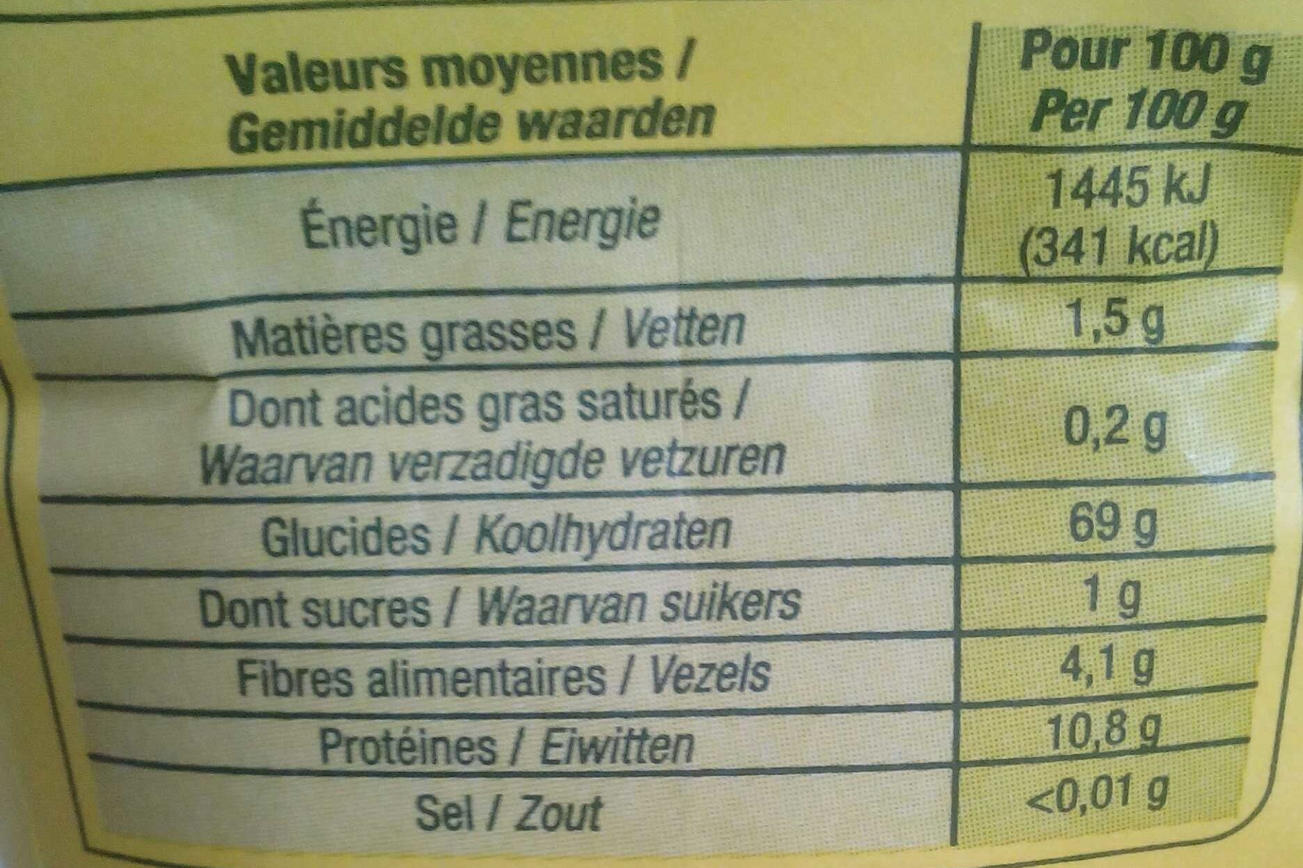 Farine de blé type 65 - Nutrition facts - fr