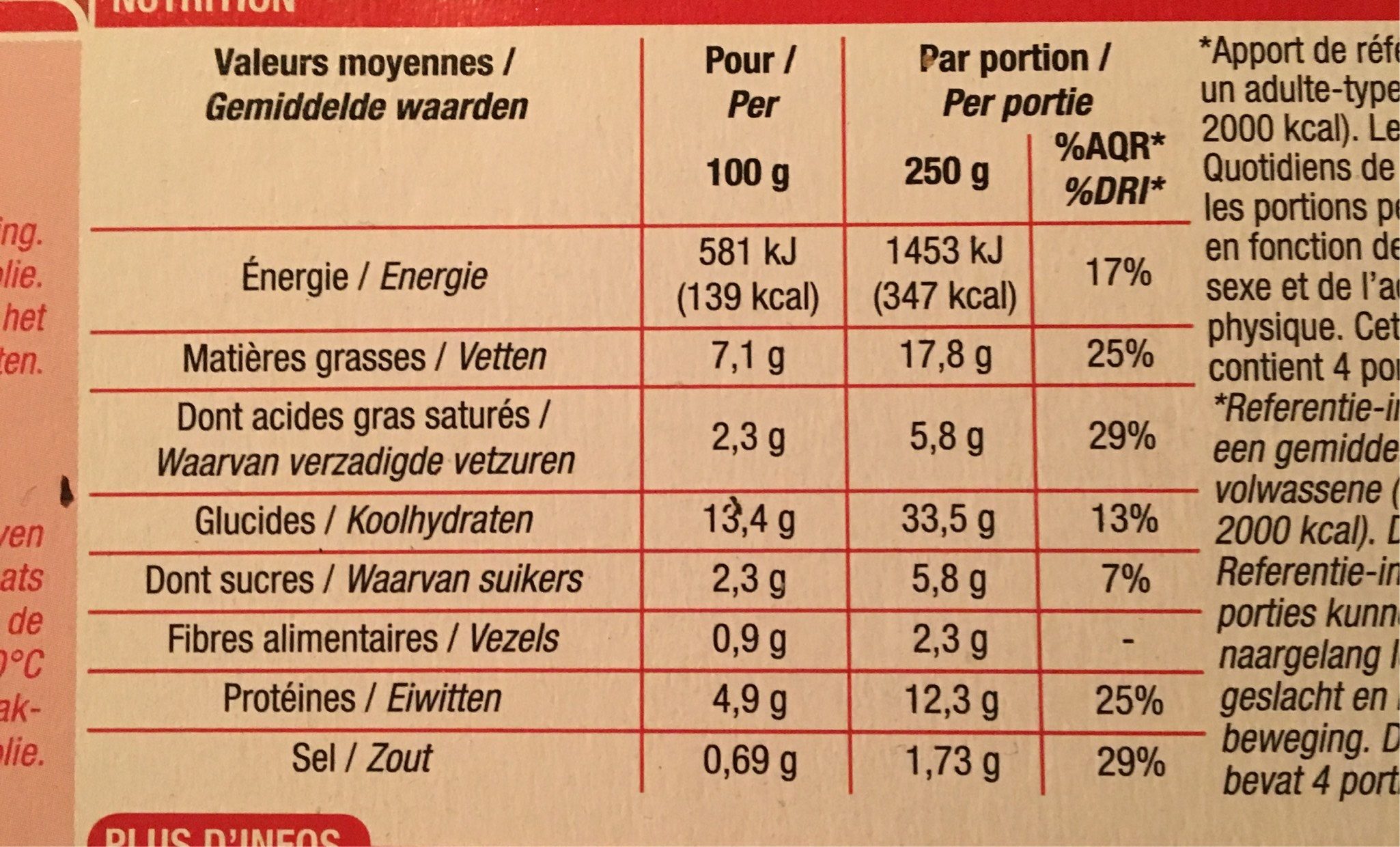 Lasagnes bolognaises surgelées - Nutrition facts - fr