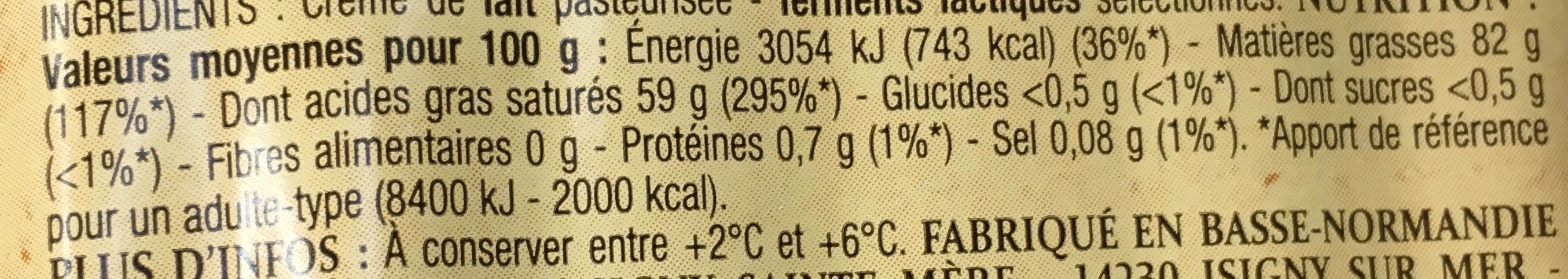 Beurre doux d'Isigny - Informació nutricional - fr