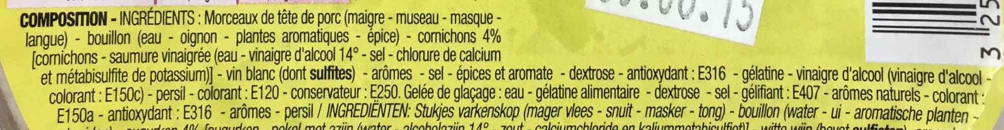Fromage de tête - Ingredients - fr