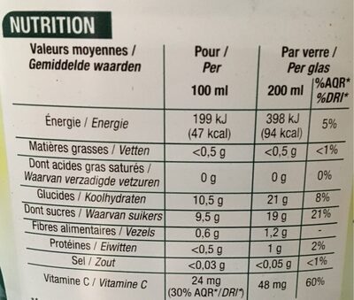 100% pur jus d'Orange sans pulpe - Nutrition facts - fr