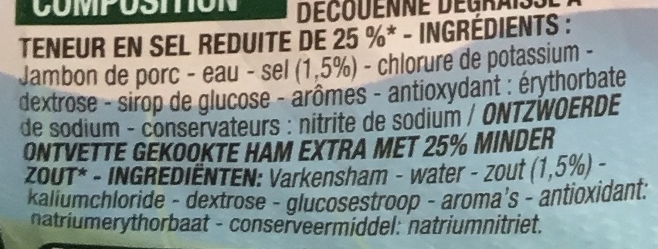 Jambon supérieur sans couenne (-25% de sel) - Ingrediënten - fr