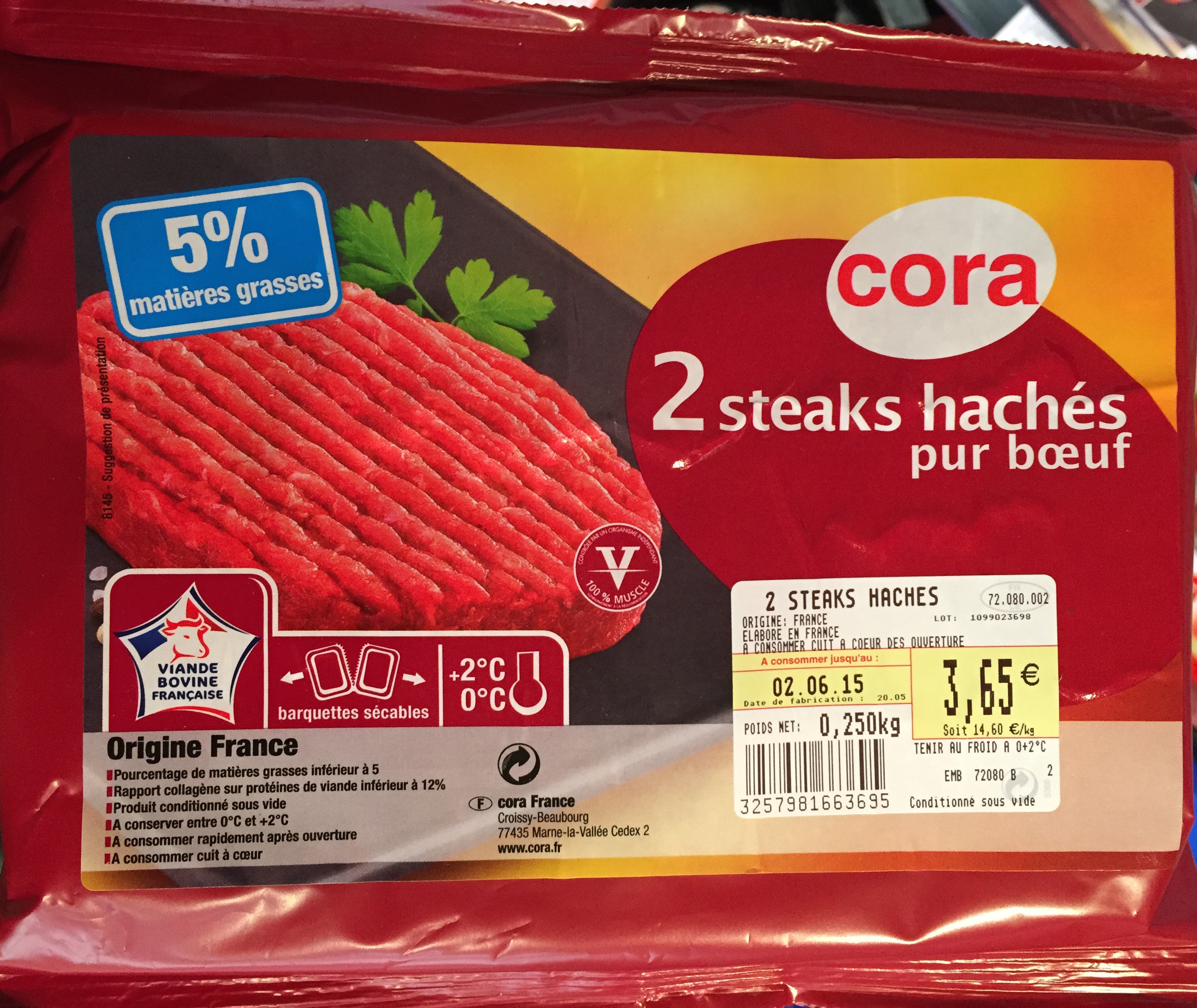 2 steaks hachés pur bœuf (5 % MG) - Produit