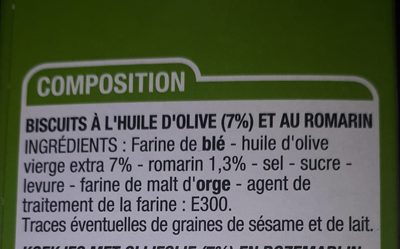 Gressins huile d'olive 7 % romarin - Ingredients