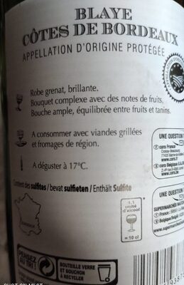 Blaye côtes de Bordeaux - Tableau nutritionnel