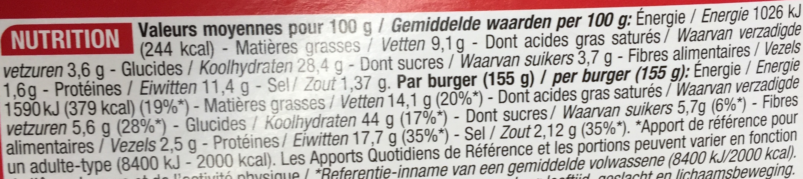 Chicken Burger - Voedingswaarden - fr