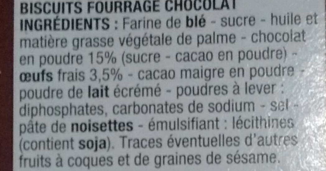 Biscuits fourrés chocolat - Ingrédients