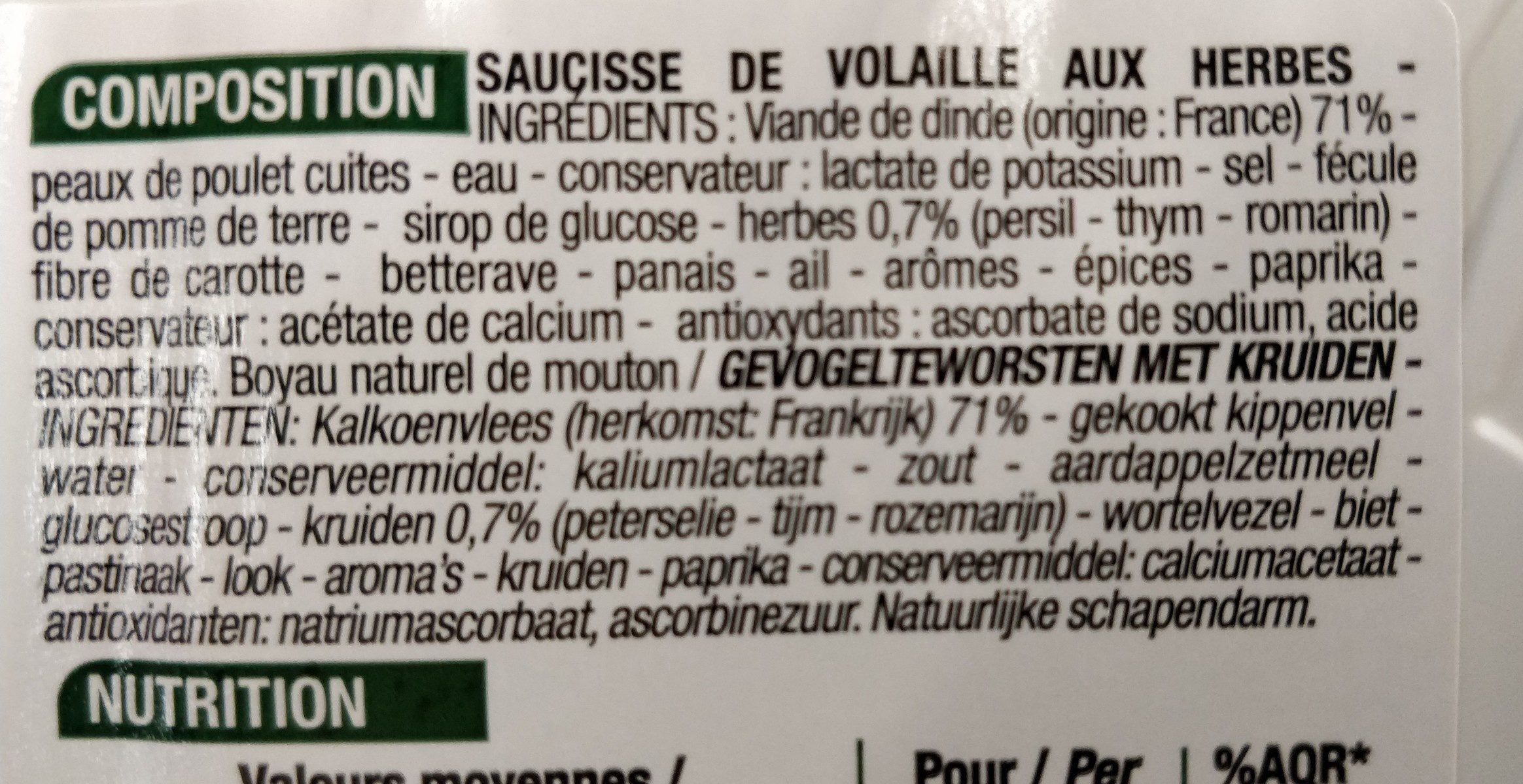 Saucisses de volaille aux herbes - Ingredients - fr