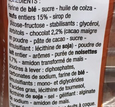 Madeleines fourrage chocolat gout noisette - Ingredienser - fr