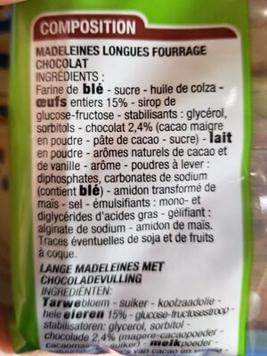 Madeleines fourrage chocolat gout noisette - Näringsfakta - fr