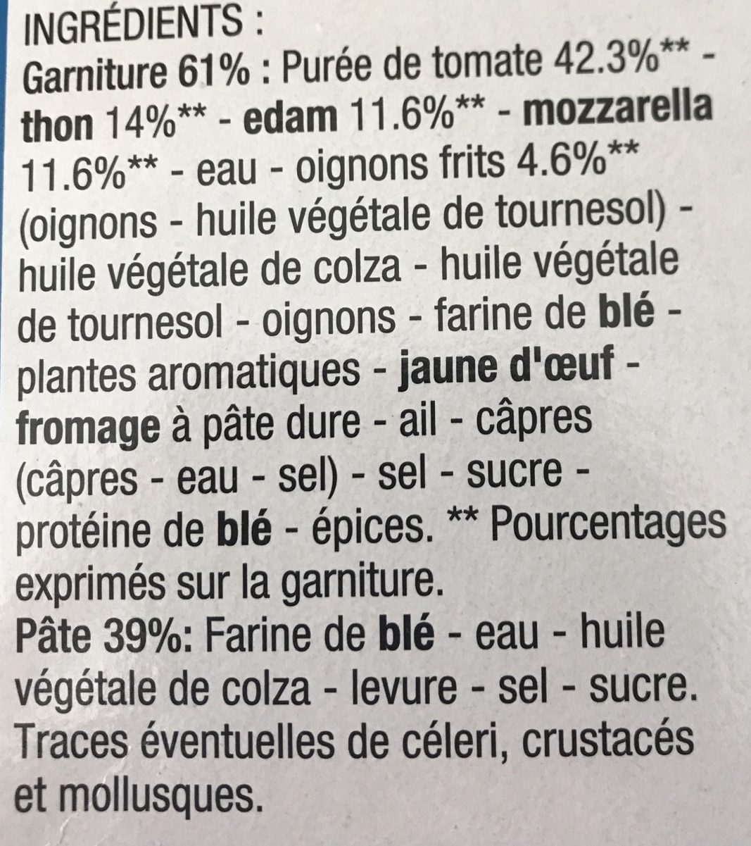 Pizza Croustillante Thon - Ingrédients