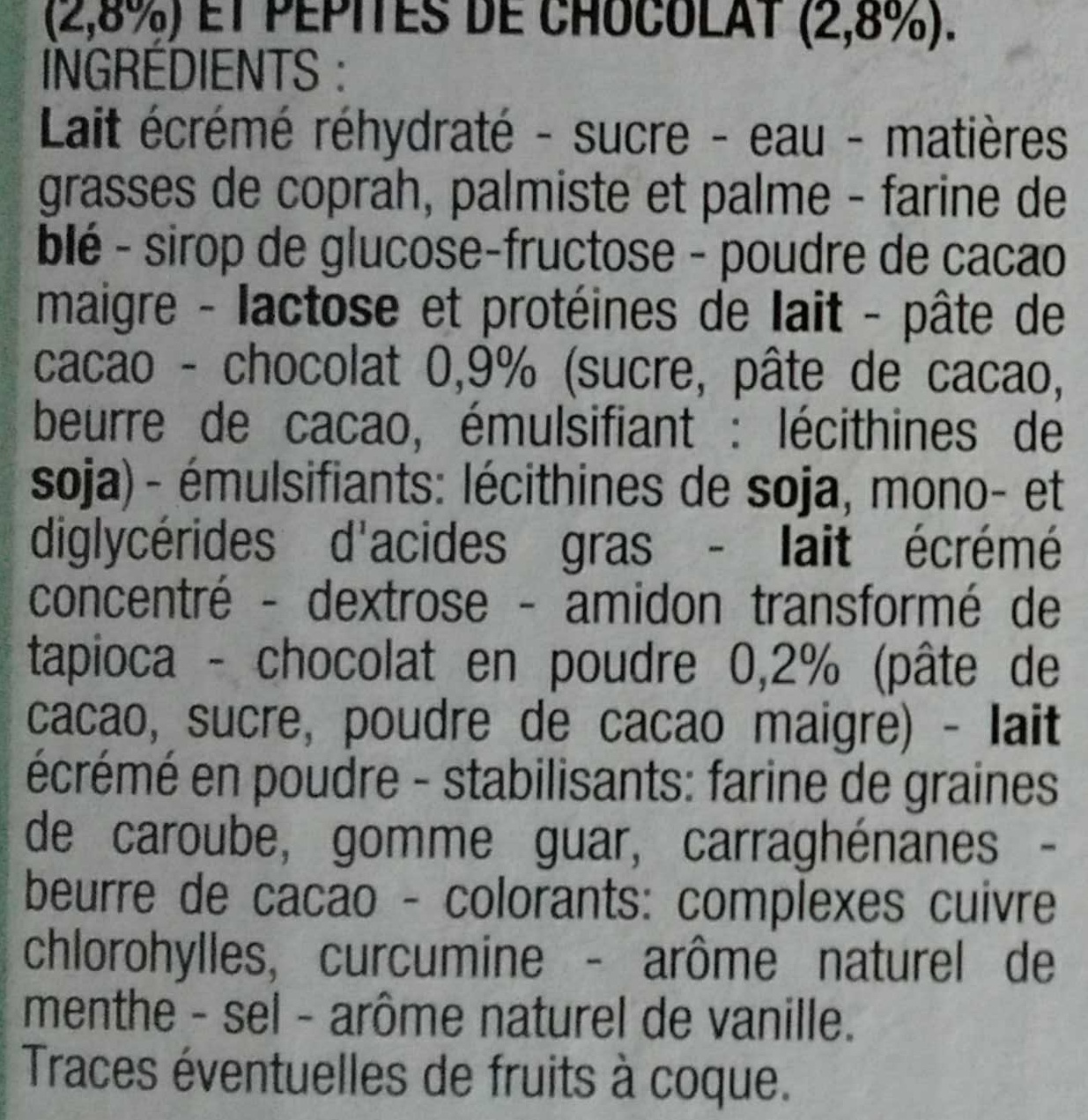 Cônes Menthe Chocolat sauce Chocolat - Ingrédients