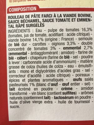 Cannellonis bolognaise surgelés - Ingredients - fr