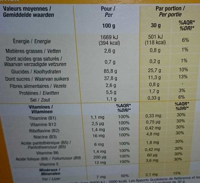 Anneaux de Miel - Nutrition facts - fr