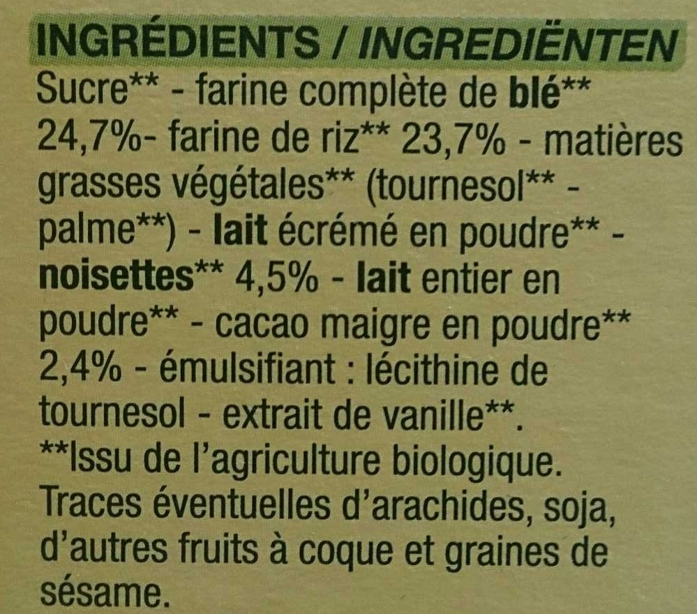 Céréales fourrées cacao noisette - Ingredients - fr