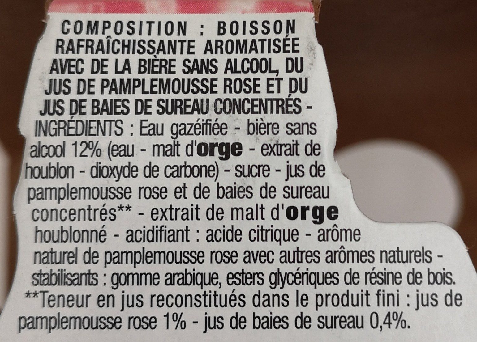 Boisson aromatisée avec de la bière sans alcool - Ingredienser - fr