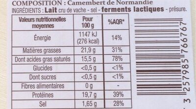 Camembert de normandie - Voedingswaarden - fr