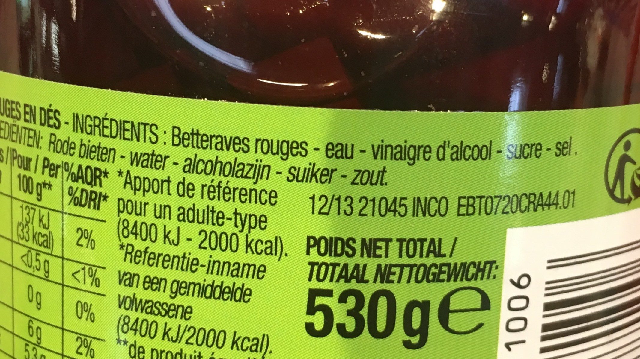 Betteraves rouges en dés - Ingredients - fr