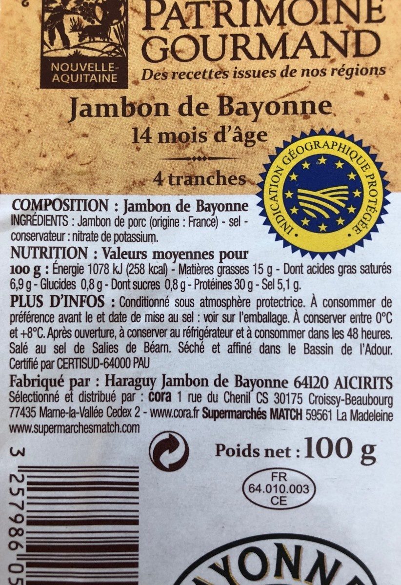Jambon de bayonne - Ingrédients
