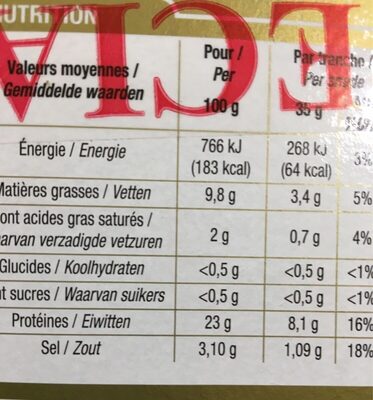 Saumon fume ecosse - Nutrition facts - fr