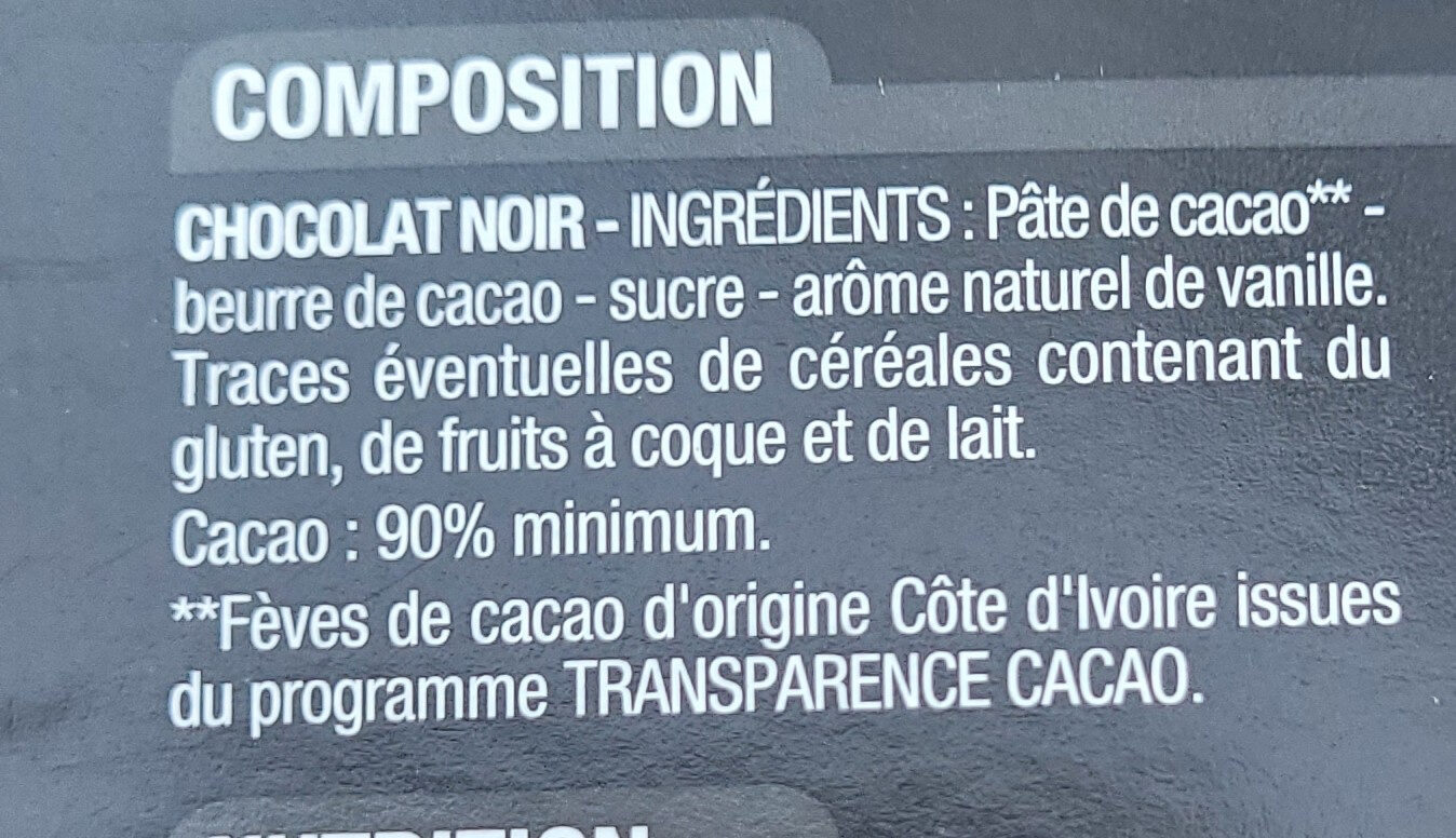 Noir 90% - Ingredients - fr