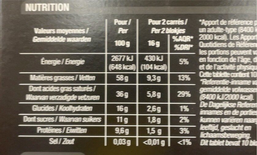 Noir 90% - Nutrition facts - fr