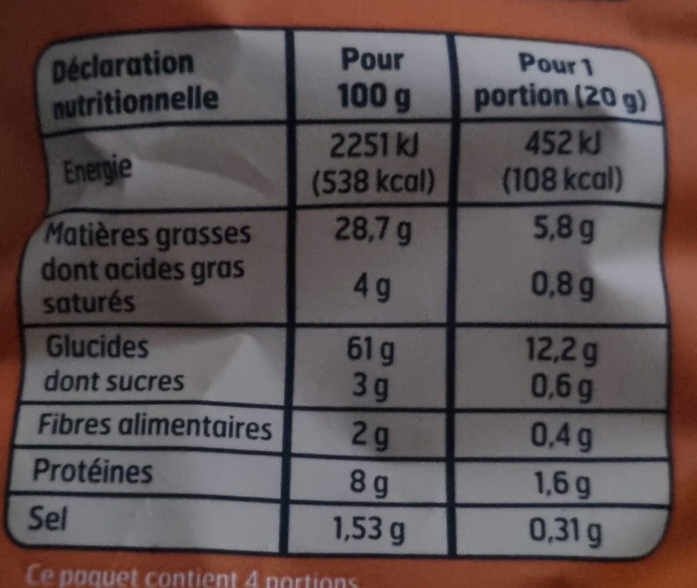 Croustillants fromage - Informació nutricional - fr