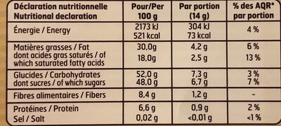 Chocolat dessert Noir - Nutrition facts - fr