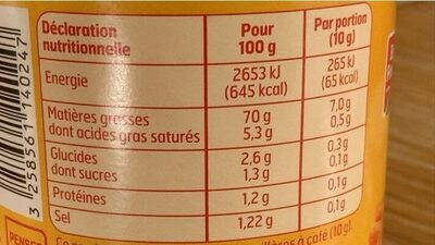 Mayonnaise - Información nutricional - fr