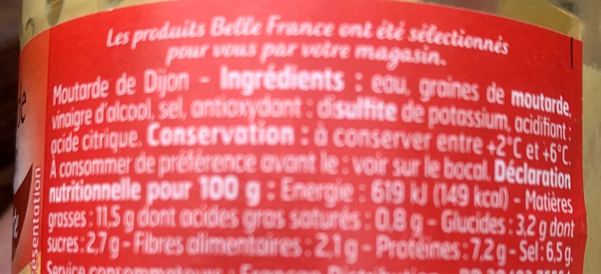 Moutarde de Dijon fine et forte - حقائق غذائية - fr