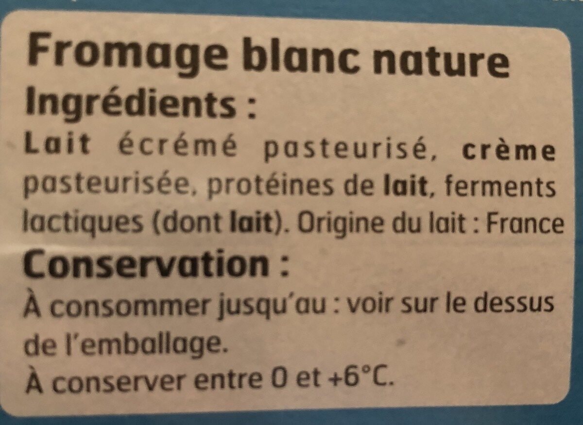 Fromage Blanc - Ingrédients