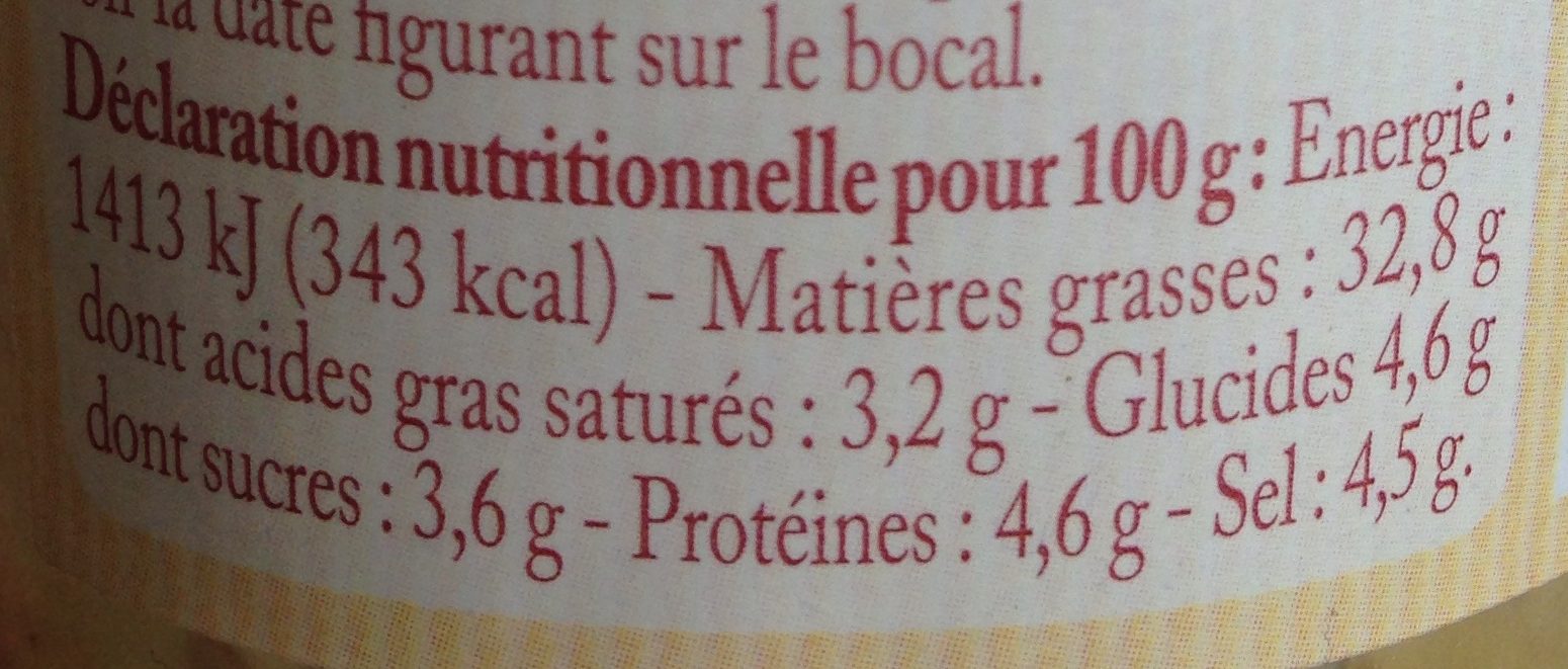 Moutarde saveur des gourmets - Nährwertangaben - fr