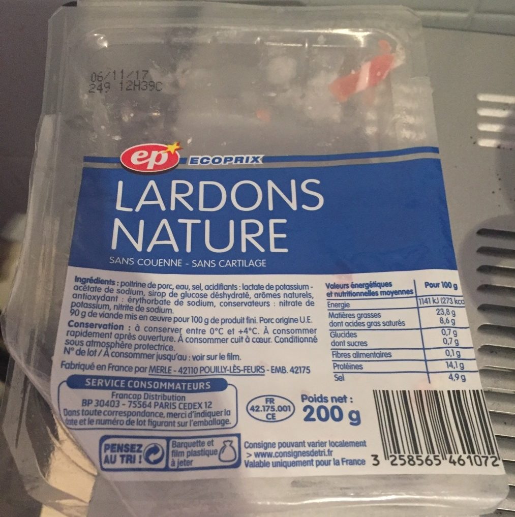 Lardons Nature 200G Ep, - Product - fr