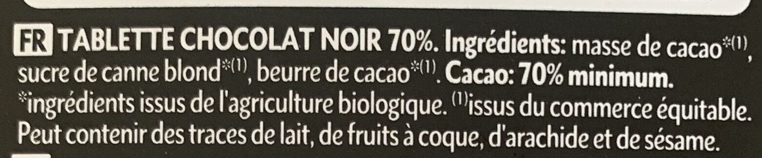 Chocolat noir 70% cacao - Ingrédients
