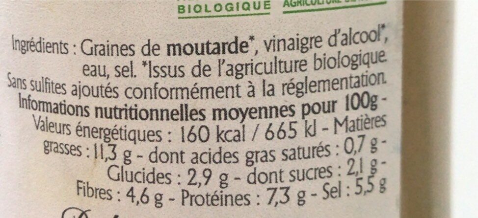 Moutarde de dijon - Nutrition facts - fr