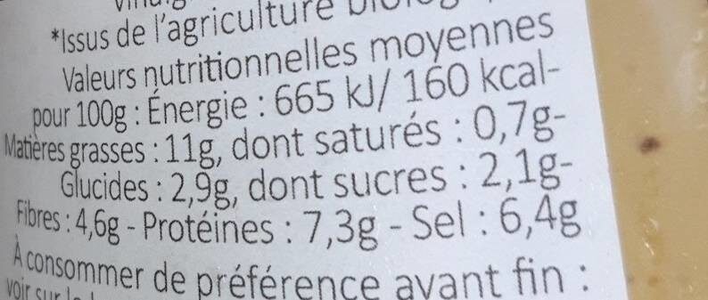 Moutarde de Dijon aux graines françaises - Tableau nutritionnel