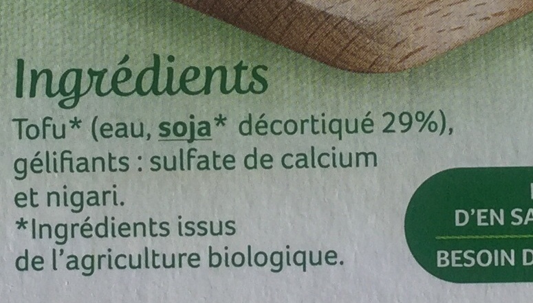 Tofu nature - Ingrédients