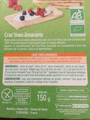 Crac'tines Amarante - Tableau nutritionnel