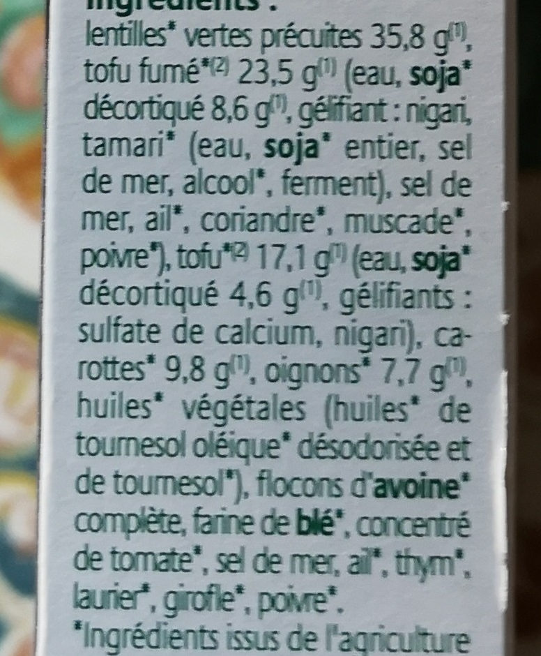 Croc Tofou Lentilles carottes - Ingredienser - fr