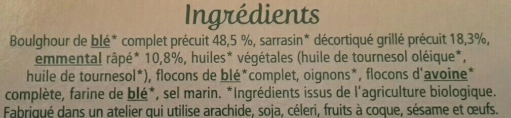 Galettes Boulghour & Sarrasin à l'Emmental vegan - Ingrédients