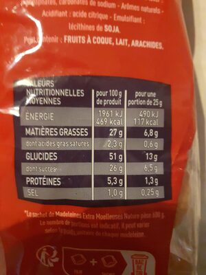 Ker Cadélac - Madeleines Original Recipe, 600g (21.2oz) - Tableau nutritionnel