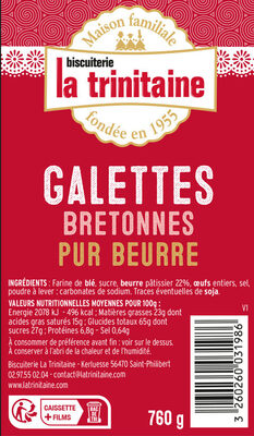 Les galettes bretonnes pur beurre - Nutrition facts - fr
