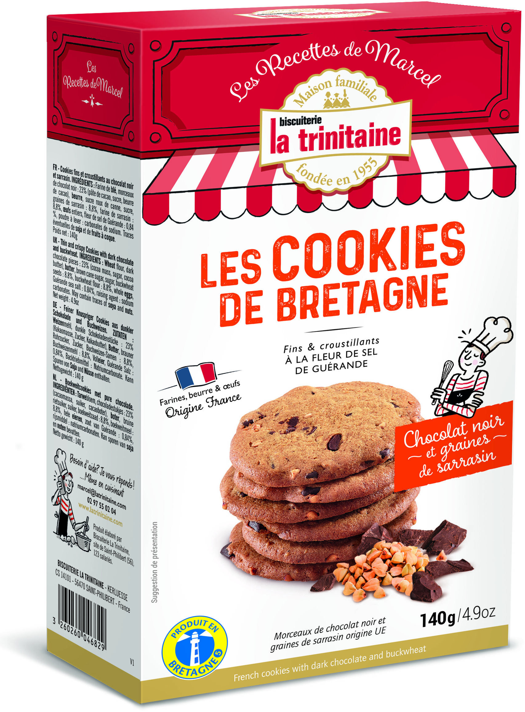 Les cookies de Bretagne au chocolat noir et aux graines de sarrasin - Les Recettes de Marcel 140g - Produit